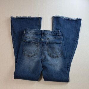 Classic Blue Frayed Hem Wide Leg Jeans